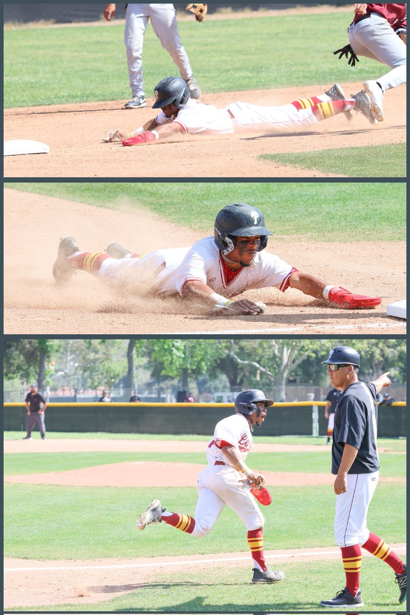 Aryonis Harrison steals second and third and scores v. Compton in this combo photo set by our sports photographer Richard Quinton.