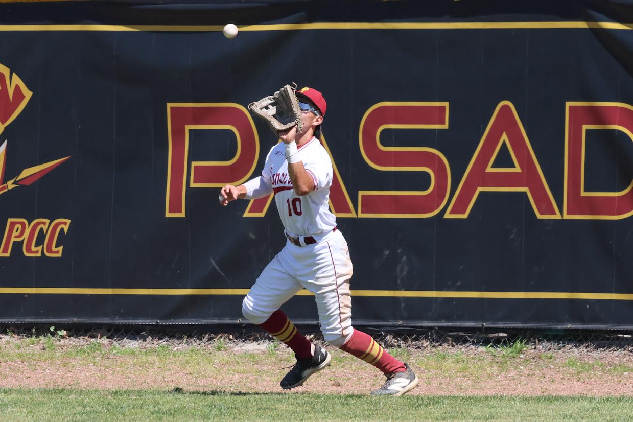 Tyler Garcia made several great defensive plays in helping PCC beat Cerritos on Saturday (photo by Richard Quinton).