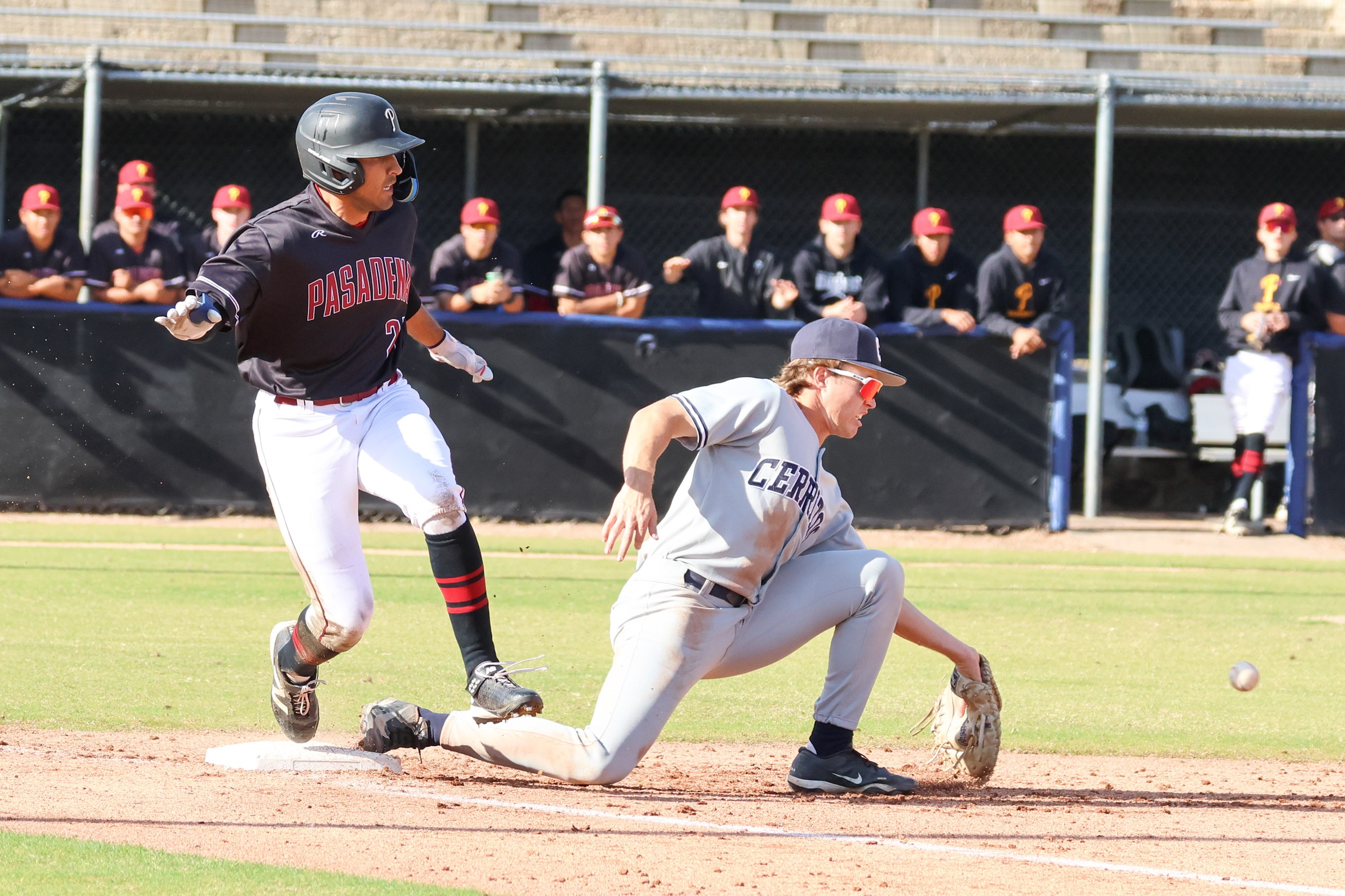 Gabe Martinez beats the throw on this play during the team's series v. Cerritos (photo by Richard Quinton).