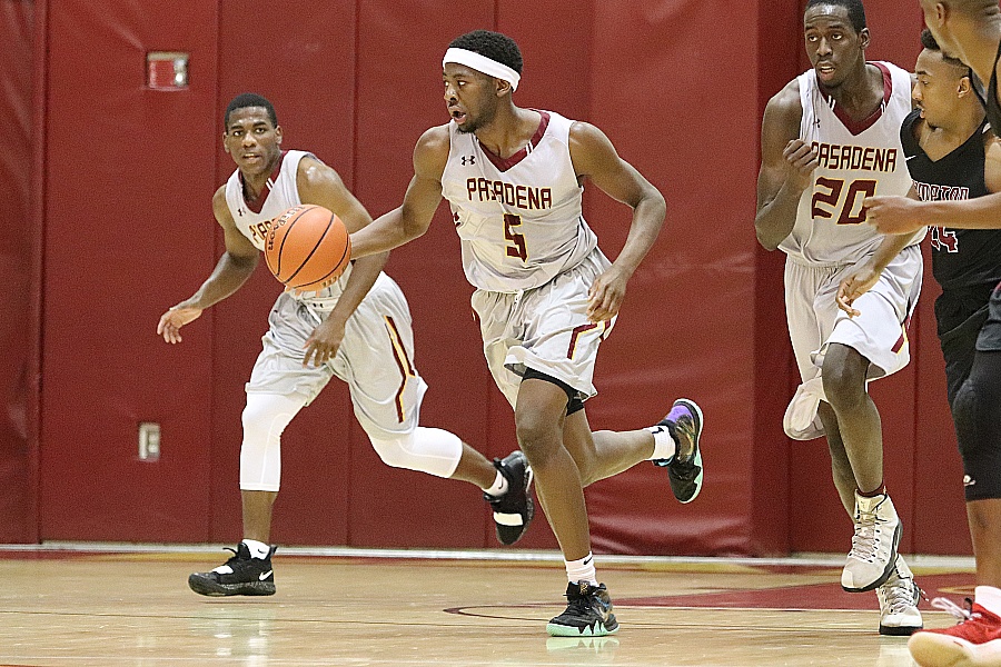 Lancer Chris Odionu brings it up the floor during PCC's third straight win over Compton on Friday night.