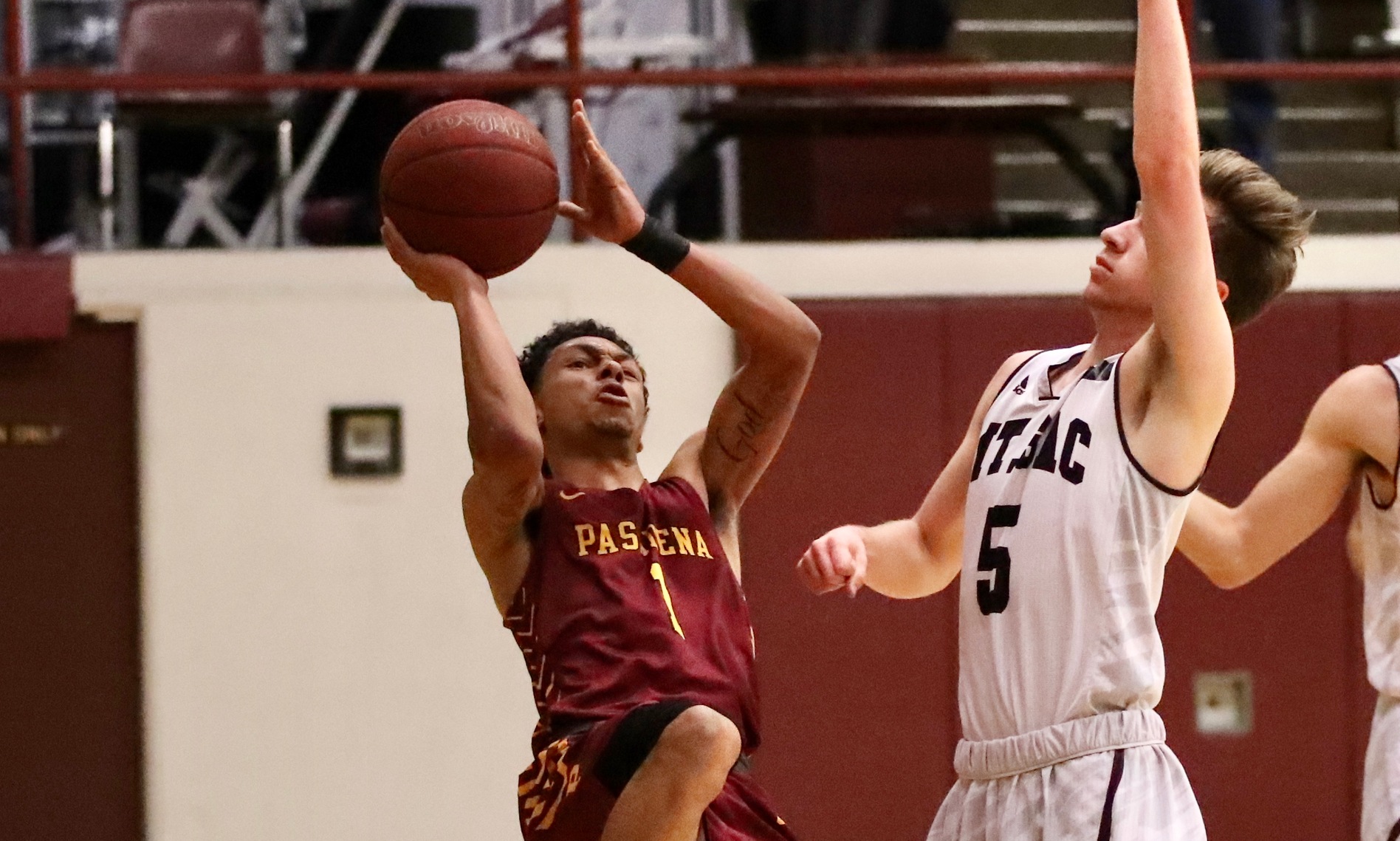 Dominick Erby goes up for a shot attempt under pressure Friday at Mt. San Antonio College, photo by Michael Watkins.