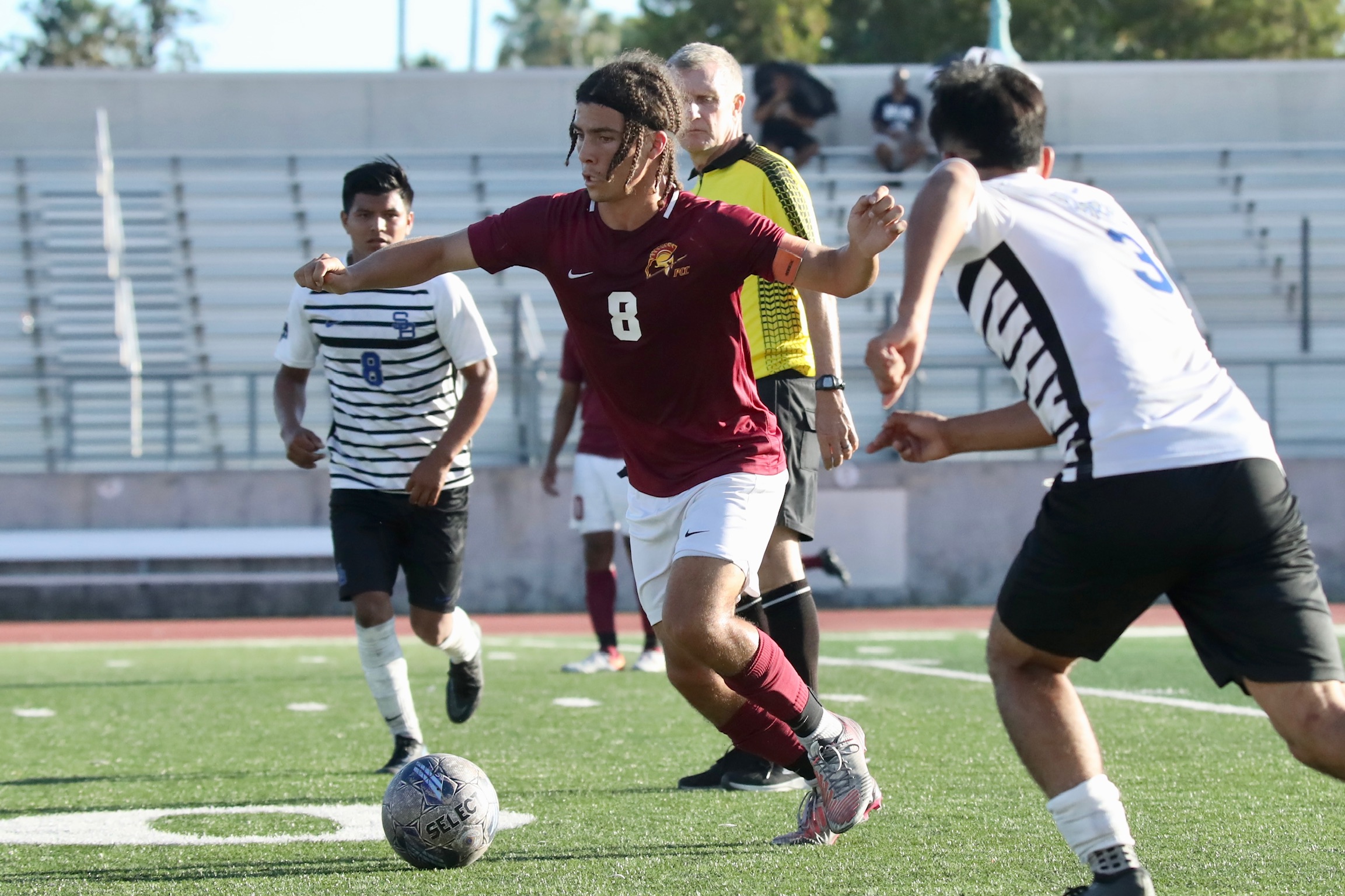 Lancers letterman midfielder Kareem Browne in action in a recent home game.