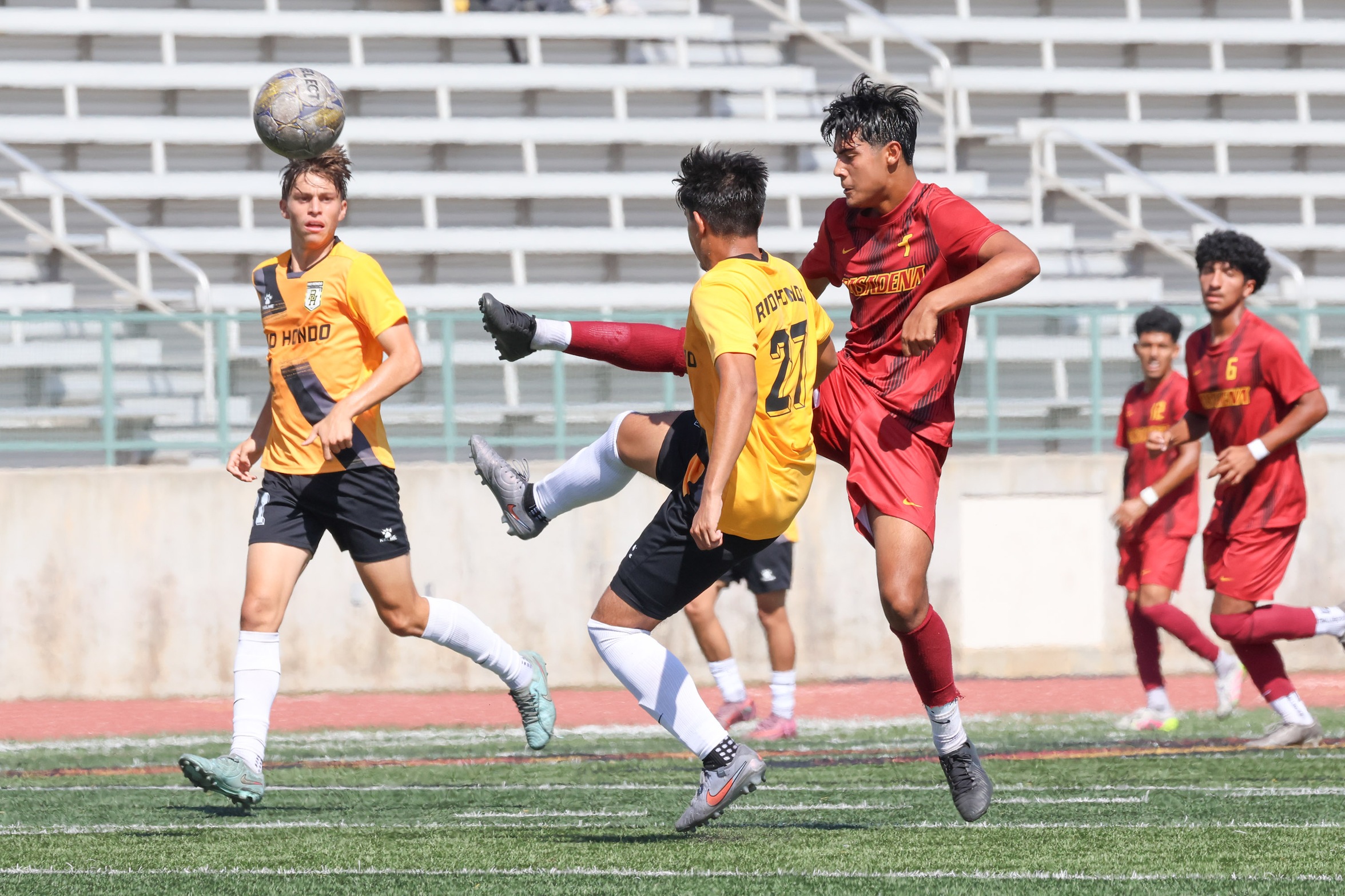 Cristian Villegas gets his foot on the ball in PCC's win on Tuesday (photo by Richard Quinton).