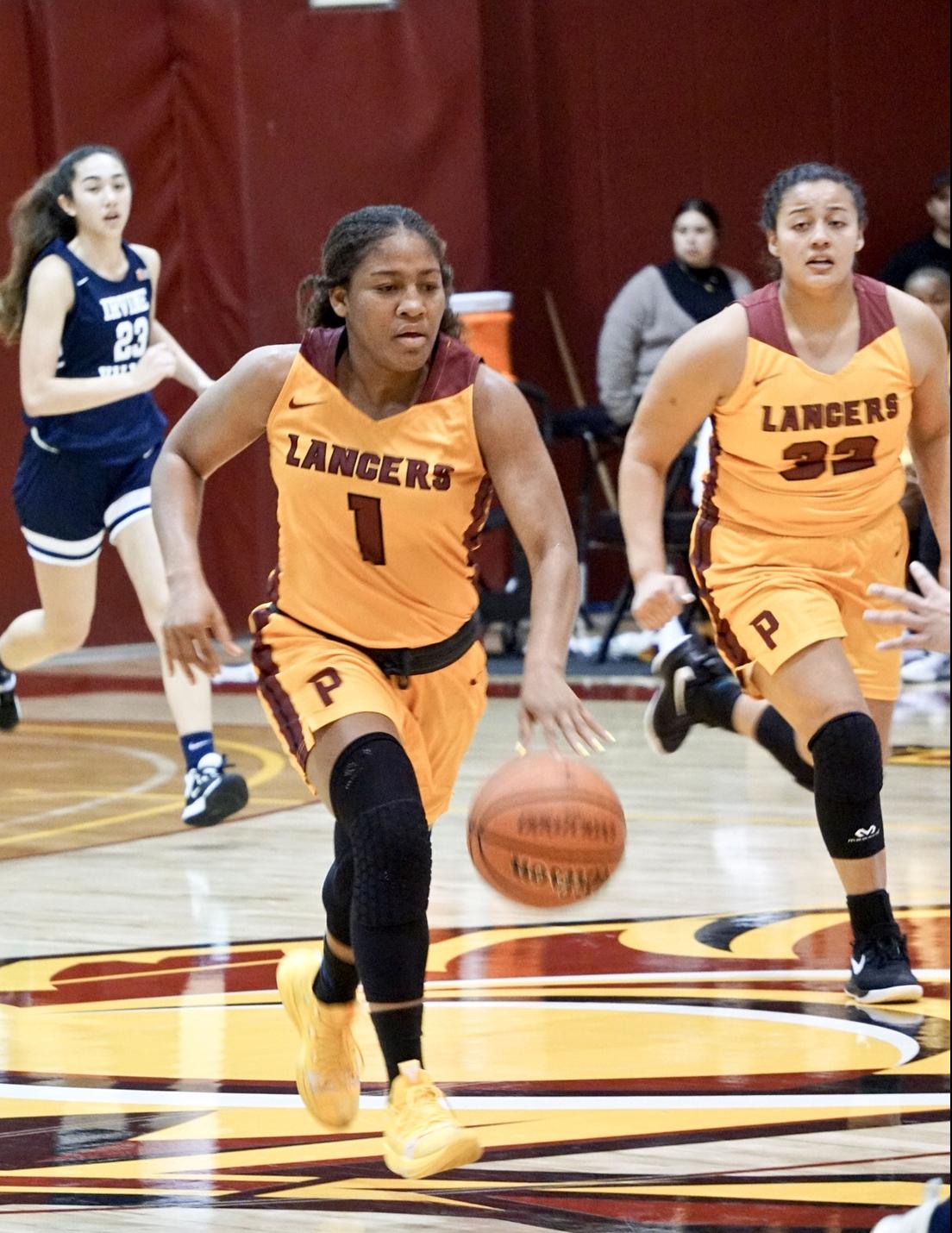 Cosette Balmy twice just missed triple-doubles during the Lancers 3-0 run at the LA Harbor College Tournament, photo speical to PCC by Ken McLin.