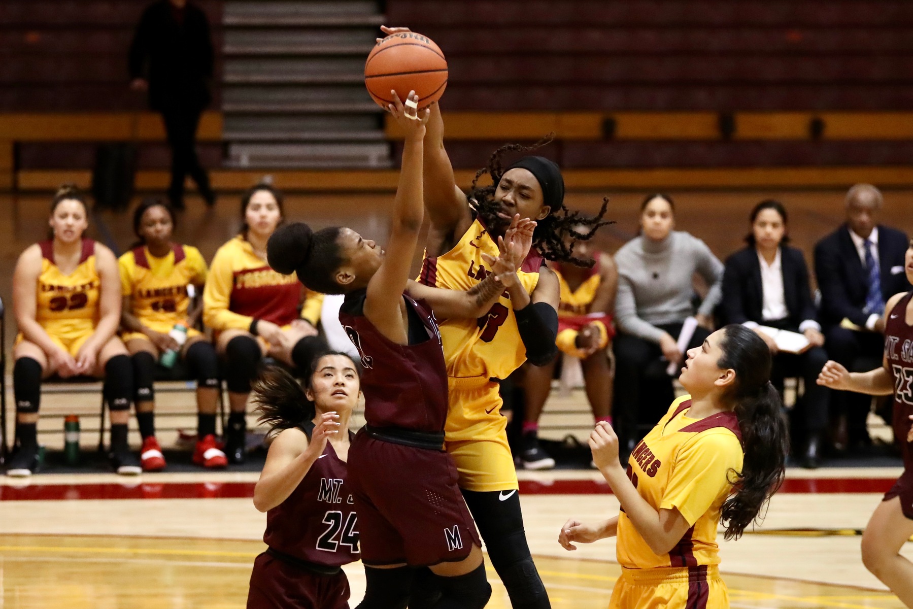 Dariel Johnson battles for the ball during PCC's loss to Mt. SAC on Wednesday, photo by Michael Watkins.