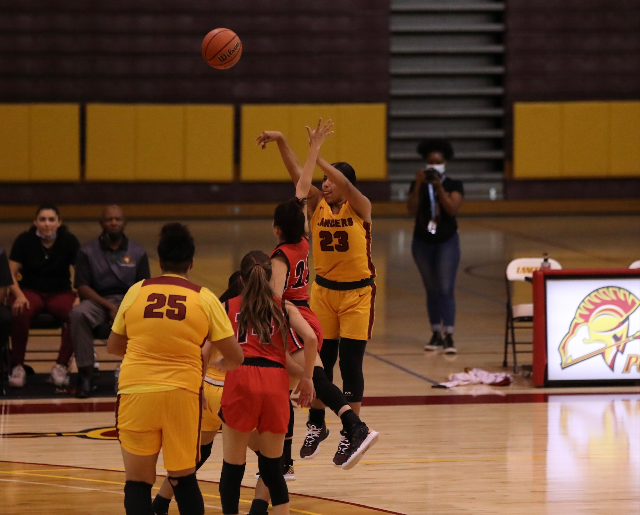 Lupe Vazquez launched one of her record-tying 10 bombs from 3-point land in PCC's home opener on Thursday (photo by Michael Watkins).