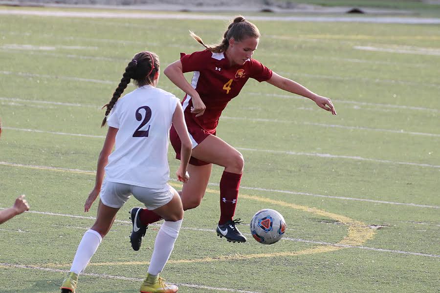 Lancer Thamara Peterson controls the ball during Friday's 1-1 tie against Antelope Valley at Robinson Stadium, photo by Richard Quinton.