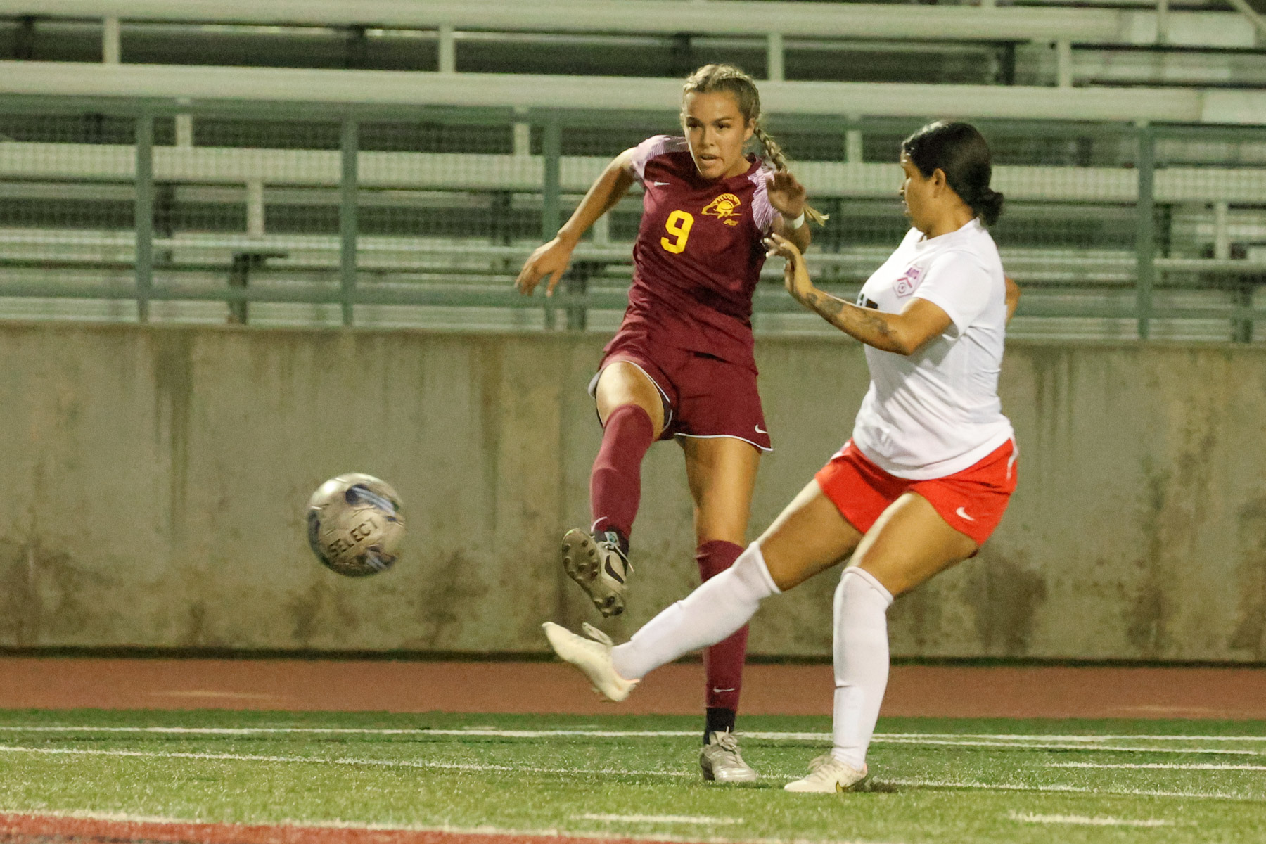 Riley Buck drives a shot for a goal during PCC's win on Friday night (photo by Richard Quinton).