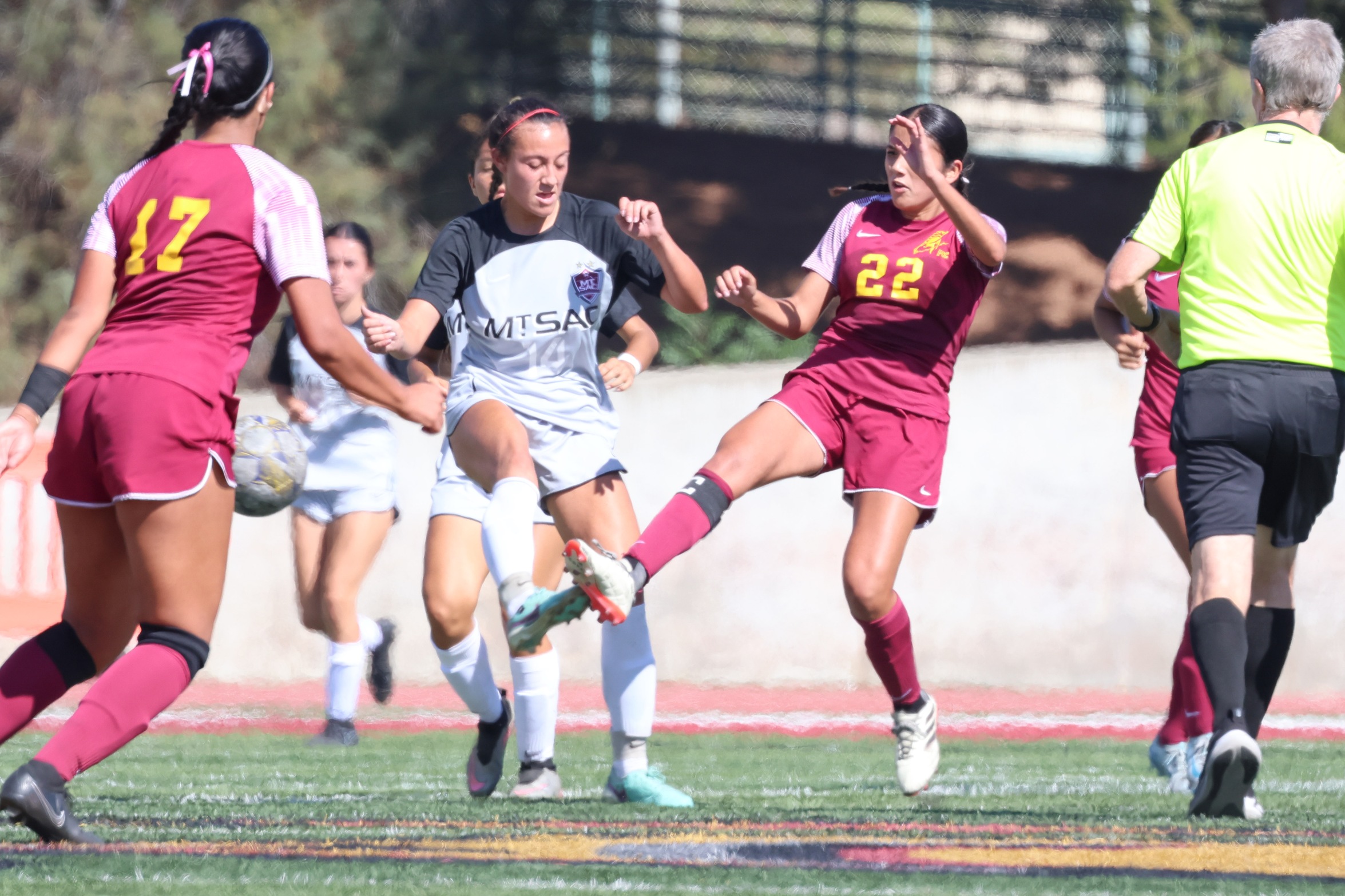 Charlie Gallardo kicks the ball by a Mt. SAC defender in Tuesday's defeat (photo by Richard Quinton).