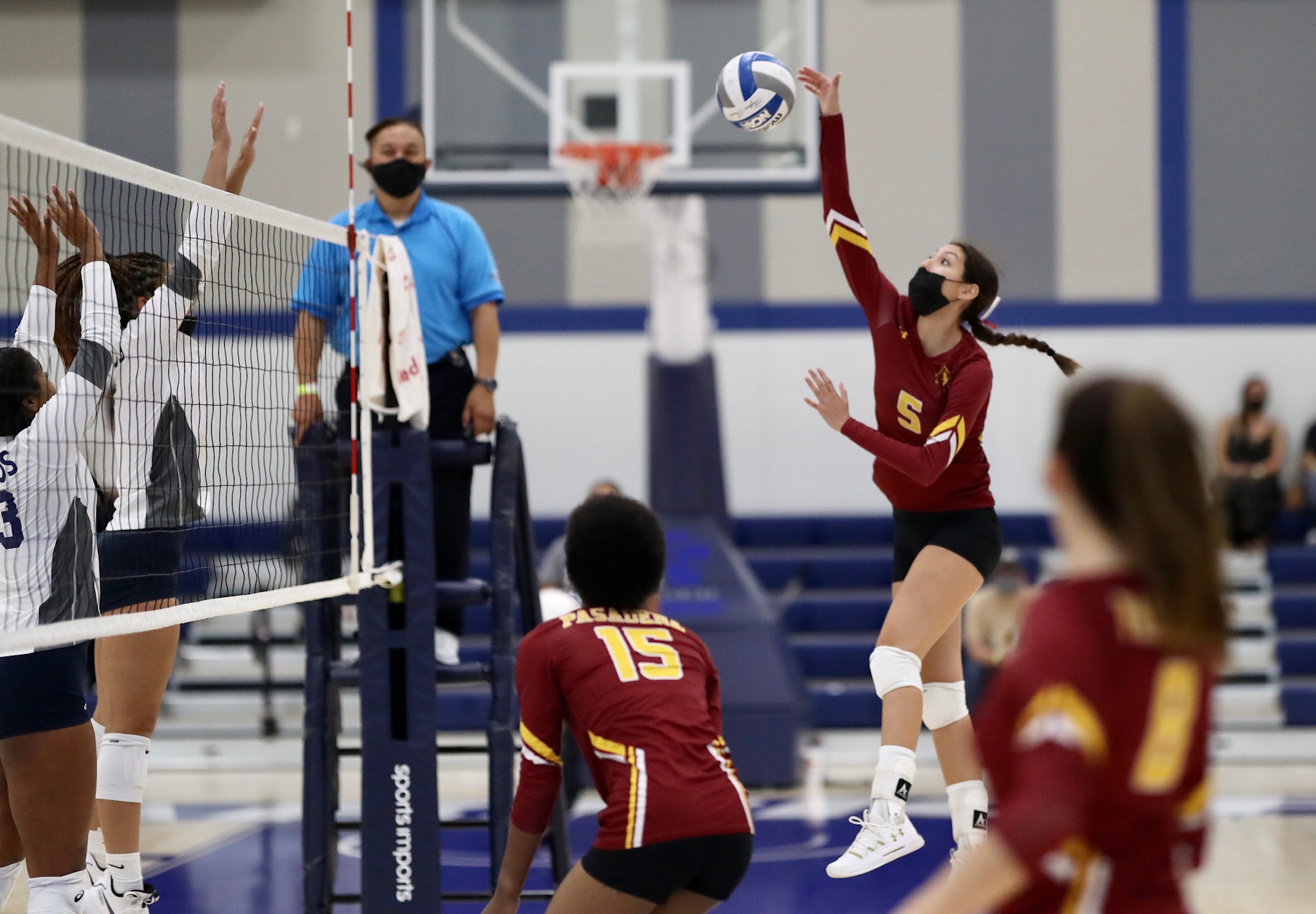 Camila Sanchez-Tellez in action during the SCC Tournament semifinals v. Cerritos on Saturday (photo by Michael Watkins).