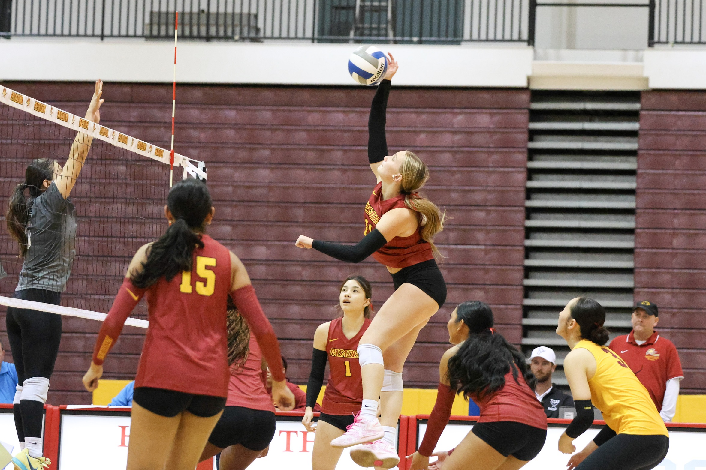 Maggie Hunter drives a ball during PCC's win on Friday (photo by Richard Quinton).